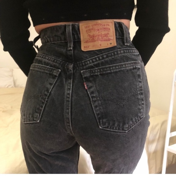 1999 VINTAGE LEVI’S 512 SLIM FIT STRAIGHT LEG HIGH WAISTED CREASED BLACK WASHED - Picture 1 of 16